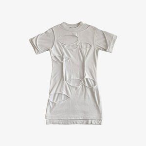 White Short Sleeve Rip Layer Shirt Dress by Helmut Lang x Shayne Oliver